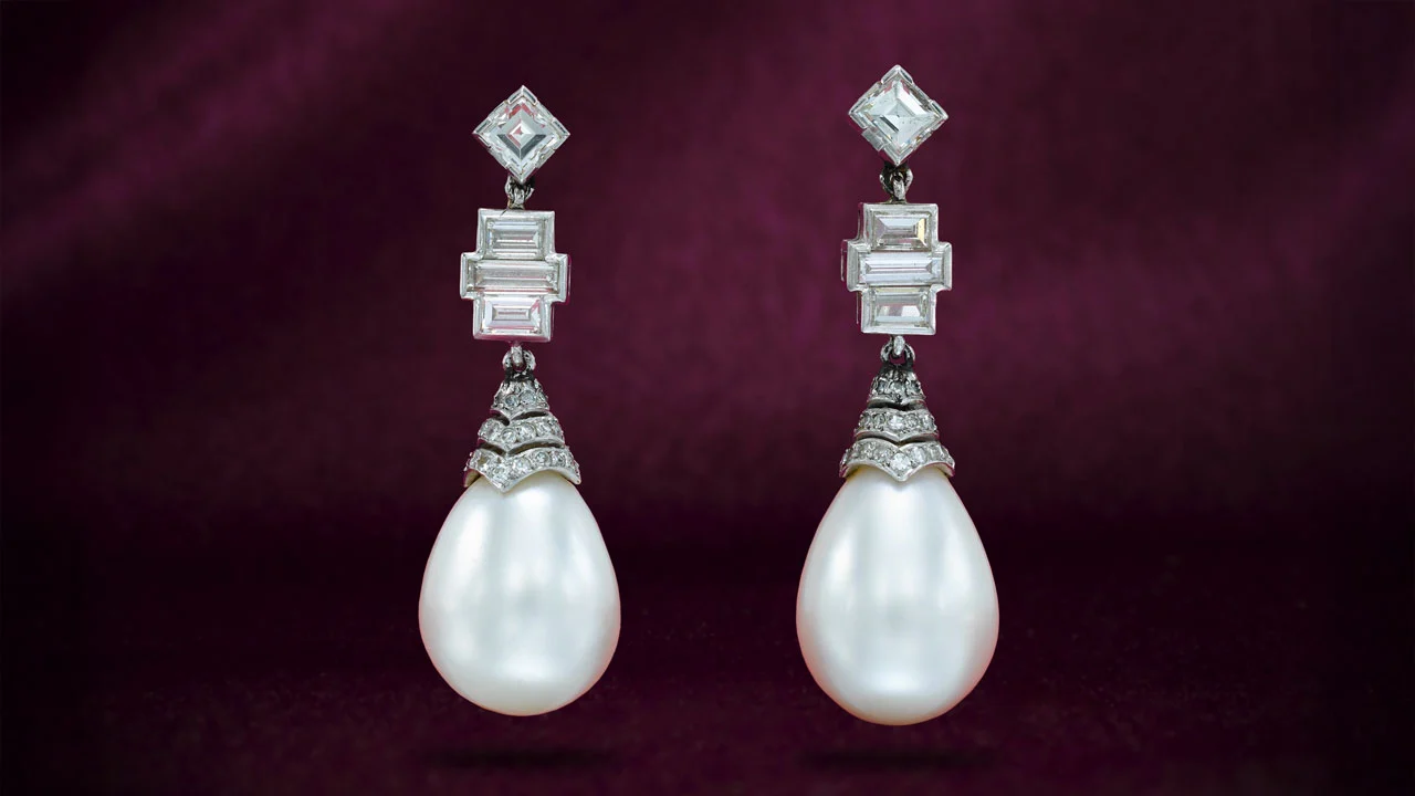 Натуральные жемчужные и бриллиантовые серьги Sotheby's