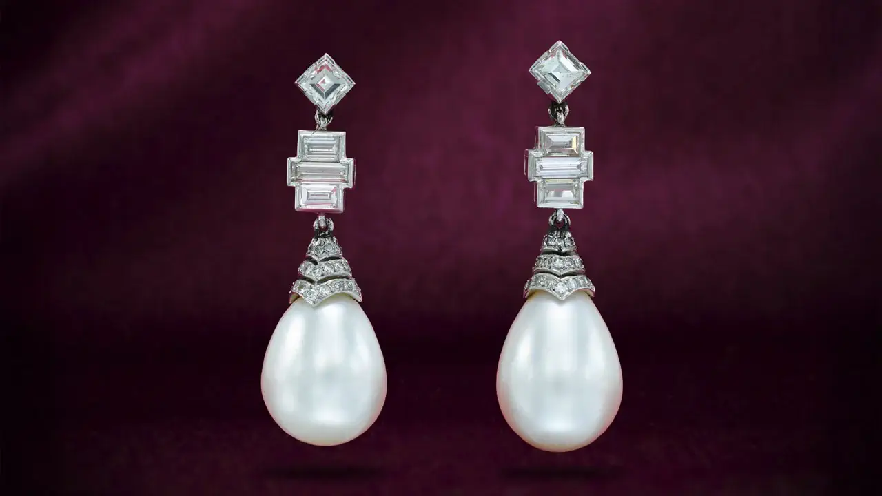 Натуральные жемчужные и бриллиантовые серьги Sotheby's
